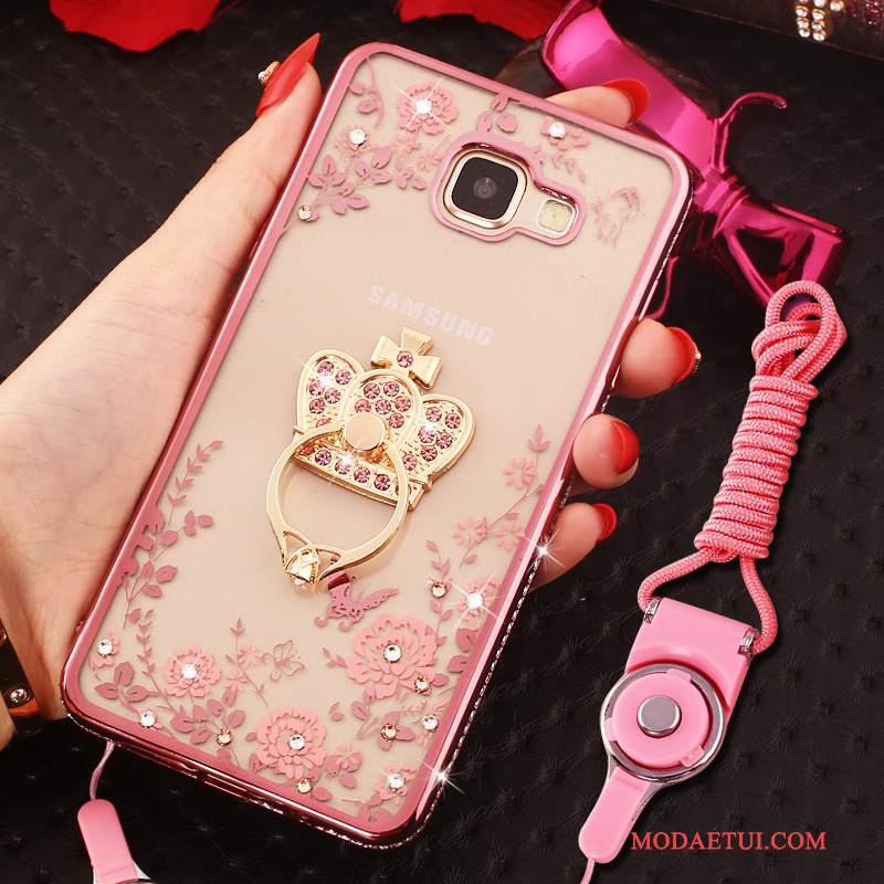 Futerał Samsung Galaxy A7 2016 Rhinestone Wiszące Ozdobyna Telefon, Etui Samsung Galaxy A7 2016 Ochraniacz Ring Niebieski