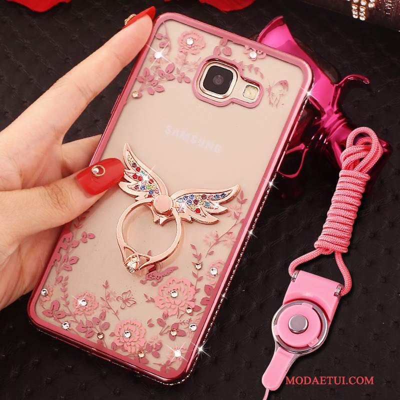 Futerał Samsung Galaxy A7 2016 Rhinestone Wiszące Ozdobyna Telefon, Etui Samsung Galaxy A7 2016 Ochraniacz Ring Niebieski