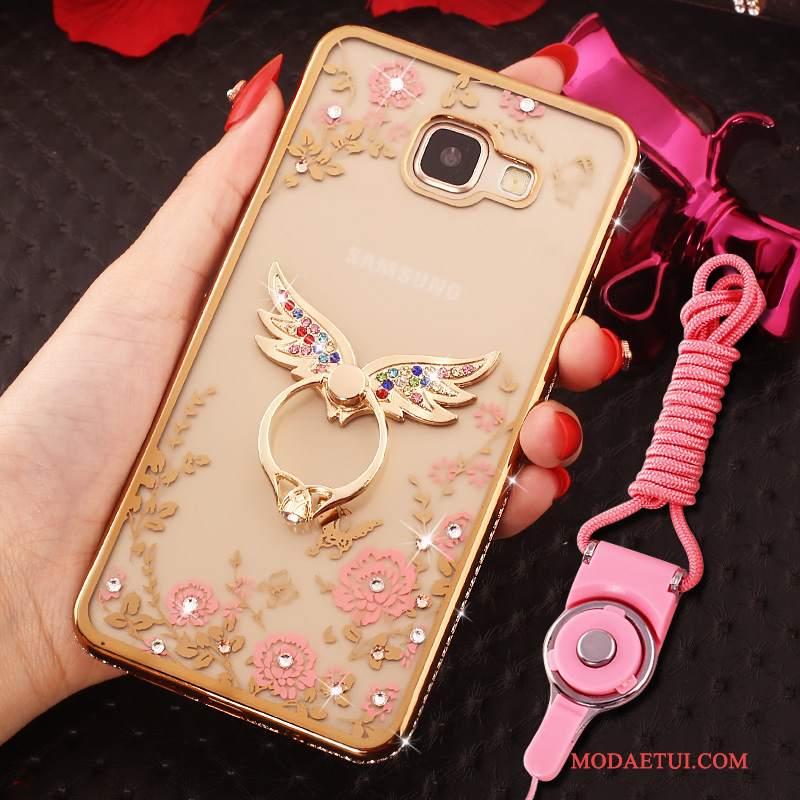 Futerał Samsung Galaxy A7 2016 Rhinestone Wiszące Ozdobyna Telefon, Etui Samsung Galaxy A7 2016 Ochraniacz Ring Niebieski