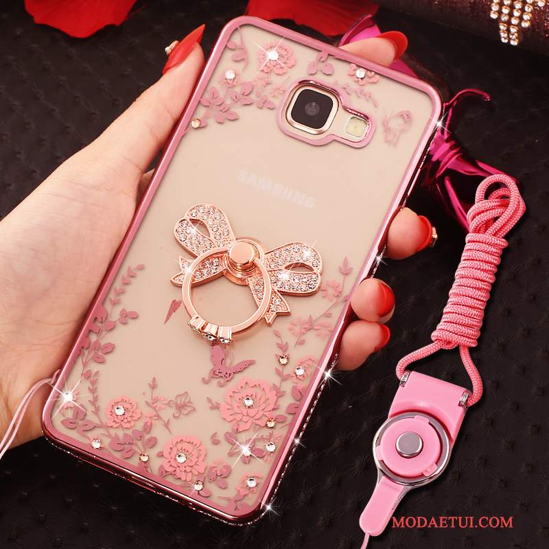 Futerał Samsung Galaxy A7 2016 Rhinestone Wiszące Ozdobyna Telefon, Etui Samsung Galaxy A7 2016 Ochraniacz Ring Niebieski