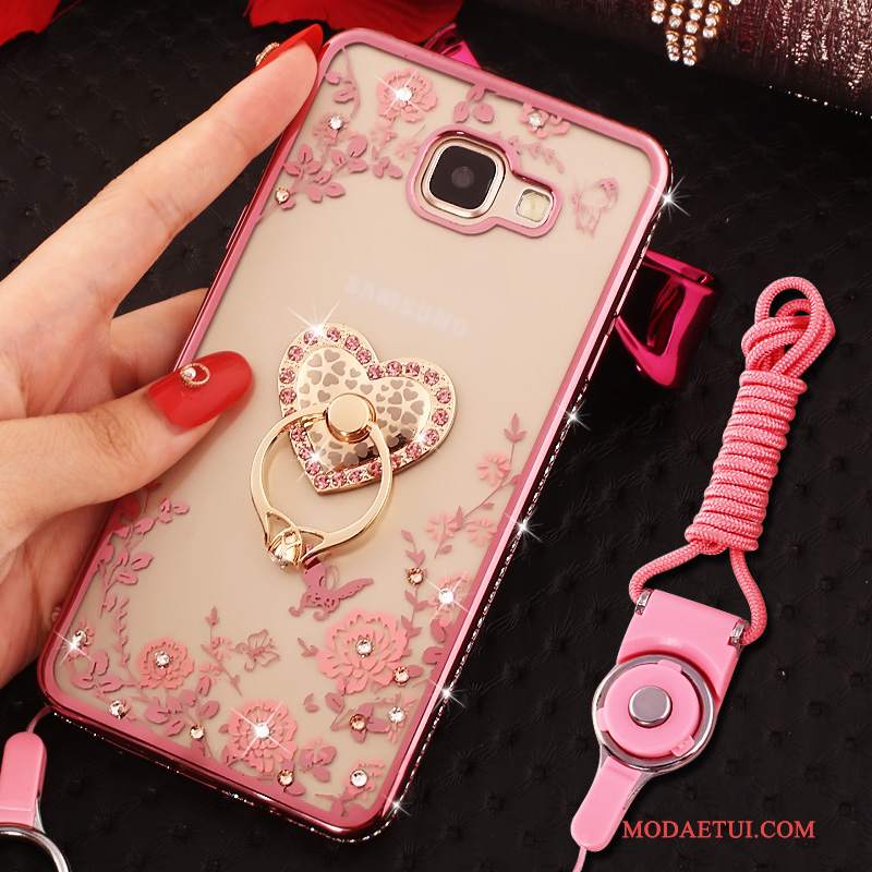 Futerał Samsung Galaxy A7 2016 Rhinestone Wiszące Ozdobyna Telefon, Etui Samsung Galaxy A7 2016 Ochraniacz Ring Niebieski