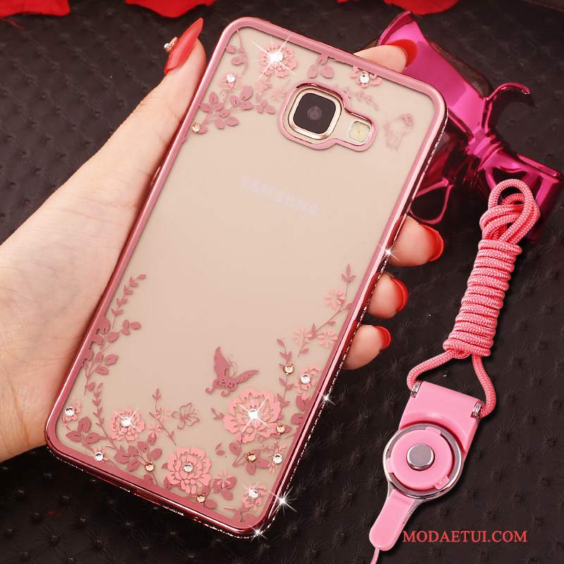 Futerał Samsung Galaxy A7 2016 Rhinestone Wiszące Ozdobyna Telefon, Etui Samsung Galaxy A7 2016 Ochraniacz Ring Niebieski