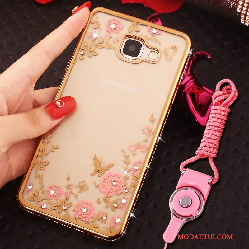 Futerał Samsung Galaxy A7 2016 Rhinestone Wiszące Ozdobyna Telefon, Etui Samsung Galaxy A7 2016 Ochraniacz Ring Niebieski