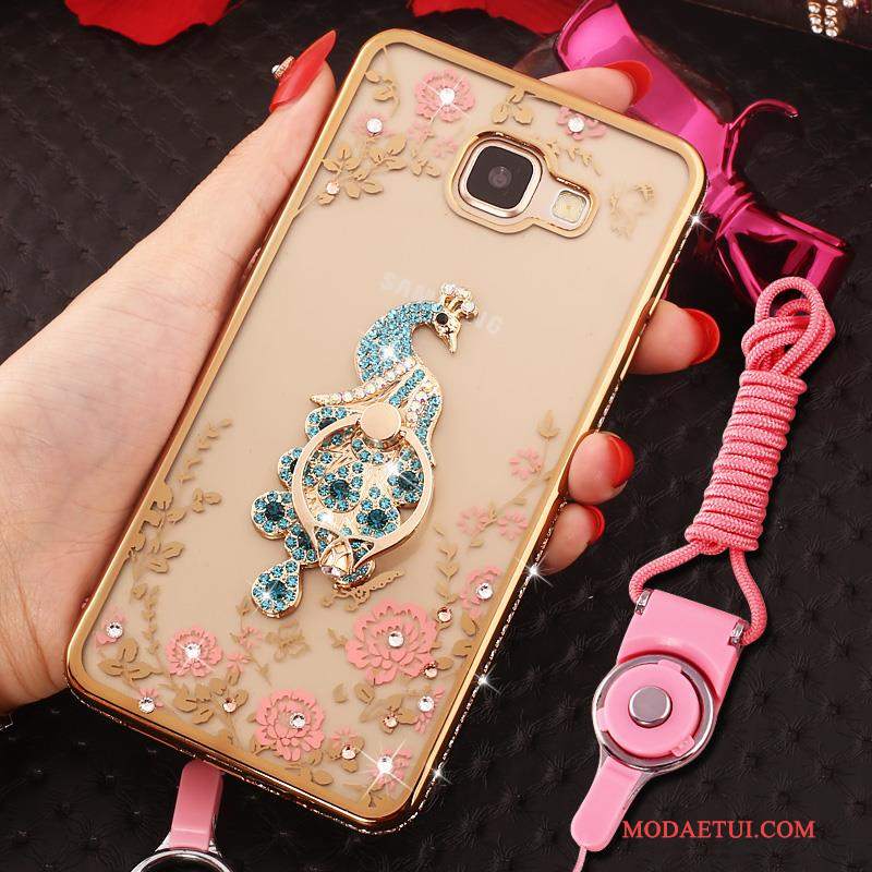 Futerał Samsung Galaxy A7 2016 Rhinestone Wiszące Ozdobyna Telefon, Etui Samsung Galaxy A7 2016 Ochraniacz Ring Niebieski