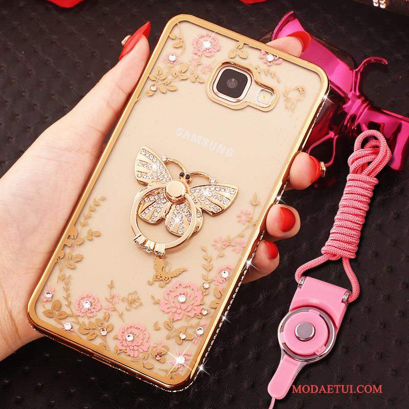 Futerał Samsung Galaxy A7 2016 Rhinestone Wiszące Ozdobyna Telefon, Etui Samsung Galaxy A7 2016 Ochraniacz Ring Niebieski