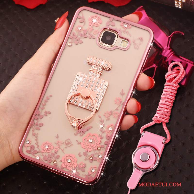 Futerał Samsung Galaxy A7 2016 Rhinestone Wiszące Ozdobyna Telefon, Etui Samsung Galaxy A7 2016 Ochraniacz Ring Niebieski