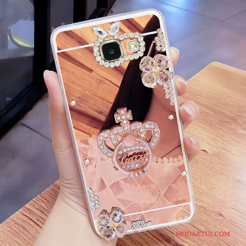 Futerał Samsung Galaxy A7 2017 Rhinestone Złoto Lustro, Etui Samsung Galaxy A7 2017 Wspornik Wiszące Ozdobyna Telefon