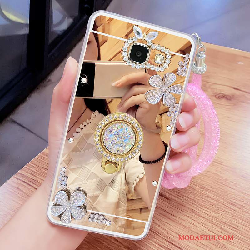 Futerał Samsung Galaxy A7 2017 Rhinestone Złoto Lustro, Etui Samsung Galaxy A7 2017 Wspornik Wiszące Ozdobyna Telefon