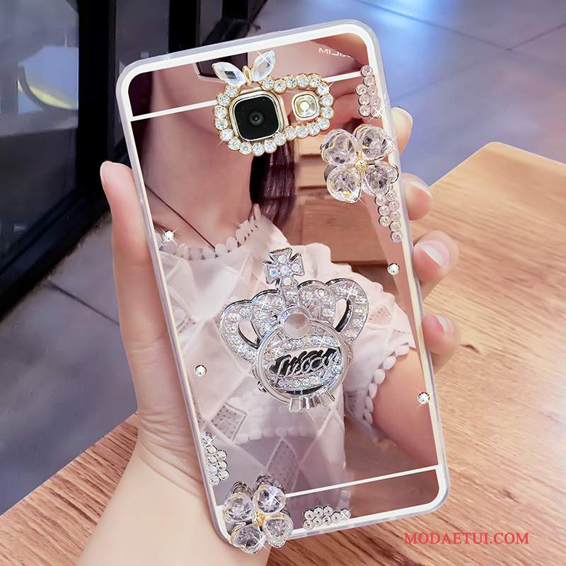 Futerał Samsung Galaxy A7 2017 Rhinestone Złoto Lustro, Etui Samsung Galaxy A7 2017 Wspornik Wiszące Ozdobyna Telefon