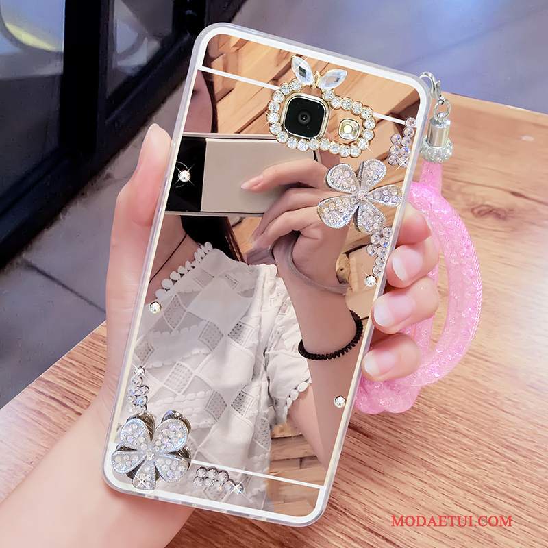 Futerał Samsung Galaxy A7 2017 Rhinestone Złoto Lustro, Etui Samsung Galaxy A7 2017 Wspornik Wiszące Ozdobyna Telefon