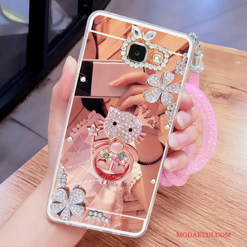 Futerał Samsung Galaxy A7 2017 Rhinestone Złoto Lustro, Etui Samsung Galaxy A7 2017 Wspornik Wiszące Ozdobyna Telefon