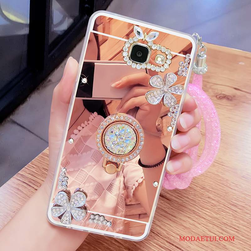 Futerał Samsung Galaxy A7 2017 Rhinestone Złoto Lustro, Etui Samsung Galaxy A7 2017 Wspornik Wiszące Ozdobyna Telefon