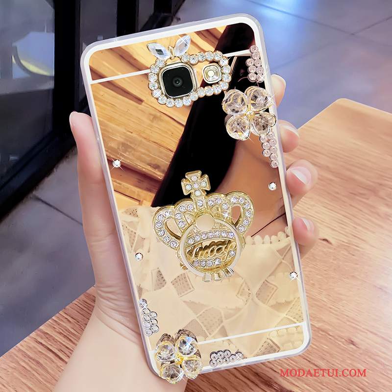 Futerał Samsung Galaxy A7 2017 Rhinestone Złoto Lustro, Etui Samsung Galaxy A7 2017 Wspornik Wiszące Ozdobyna Telefon