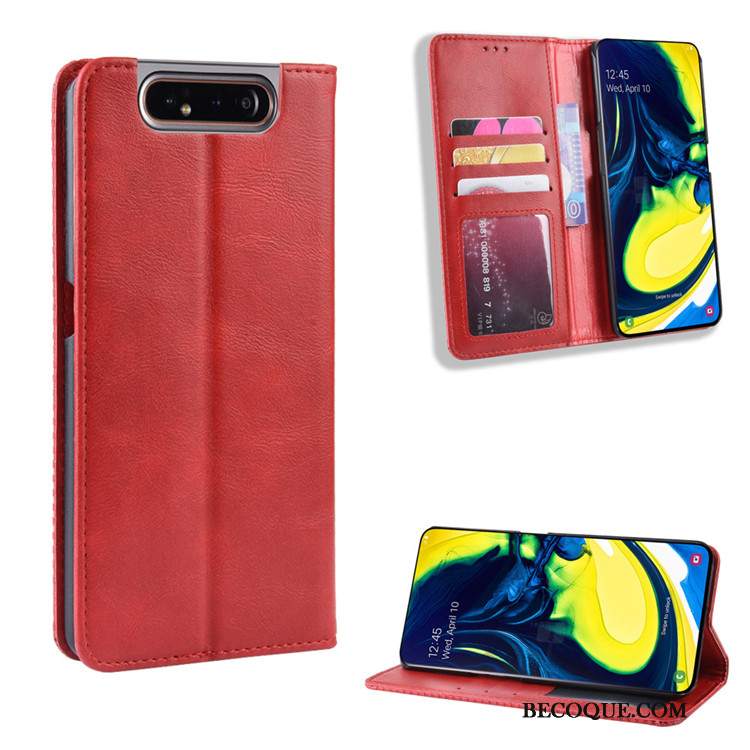 Futerał Samsung Galaxy A80 Skóra Magnes Zamknięty Czerwony, Etui Samsung Galaxy A80 Portfel