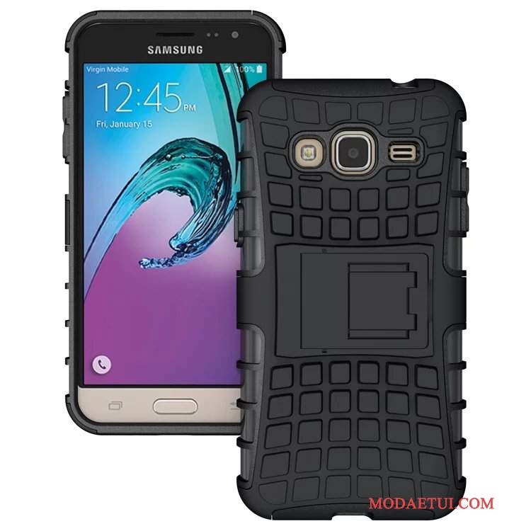 Futerał Samsung Galaxy J3 2016 Wspornik Czarny Fioletowy, Etui Samsung Galaxy J3 2016 Ochraniacz Zielony Anti-fall