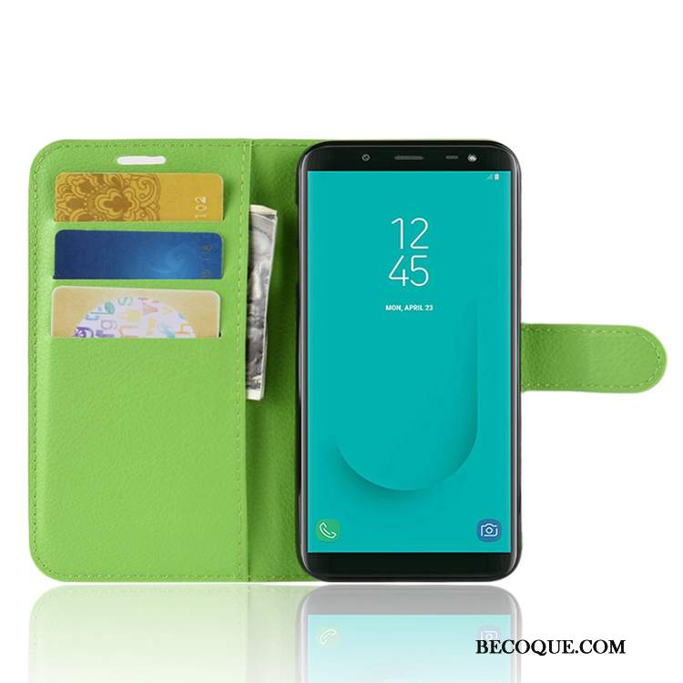 Futerał Samsung Galaxy J6 Portfel Anti-fall Karta, Etui Samsung Galaxy J6 Skóra Na Telefon Zielony