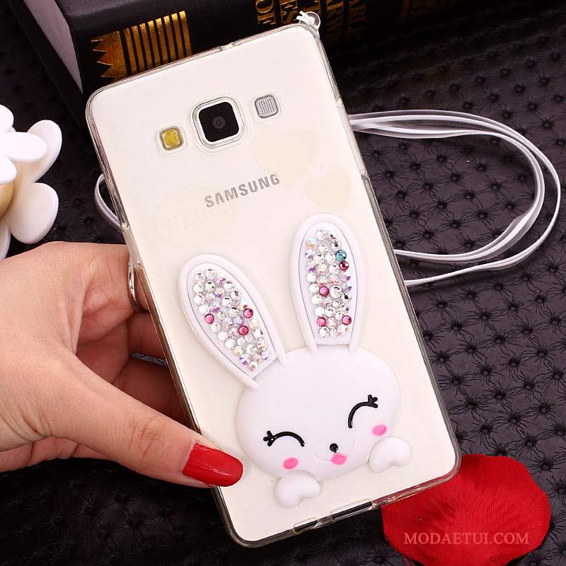 Futerał Samsung Galaxy J7 2015 Silikonowe Futrzany Pompon Biały, Etui Samsung Galaxy J7 2015 Wspornik Na Telefon Bunny