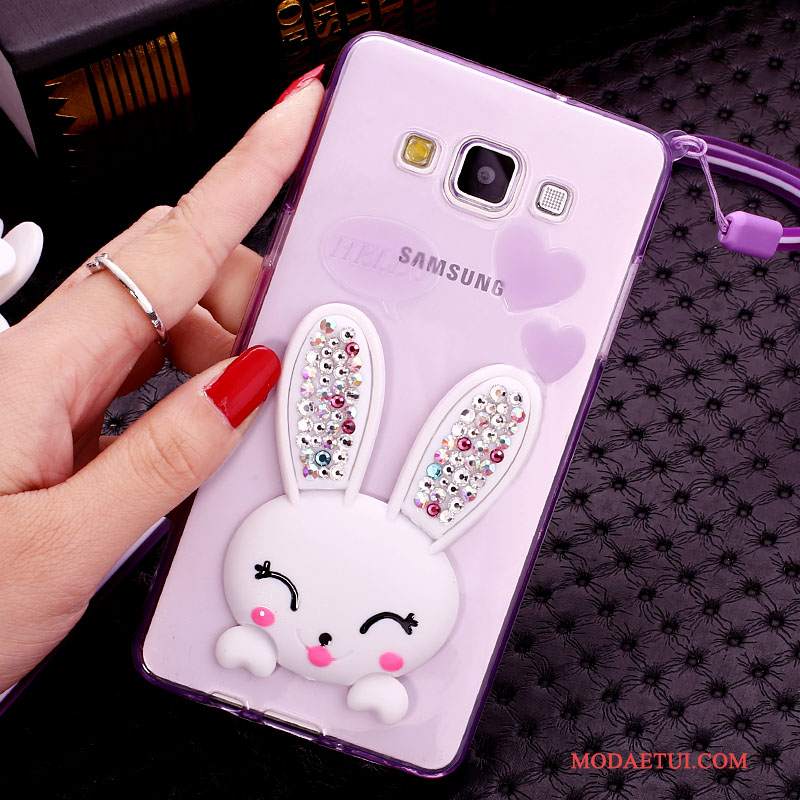 Futerał Samsung Galaxy J7 2015 Silikonowe Futrzany Pompon Biały, Etui Samsung Galaxy J7 2015 Wspornik Na Telefon Bunny