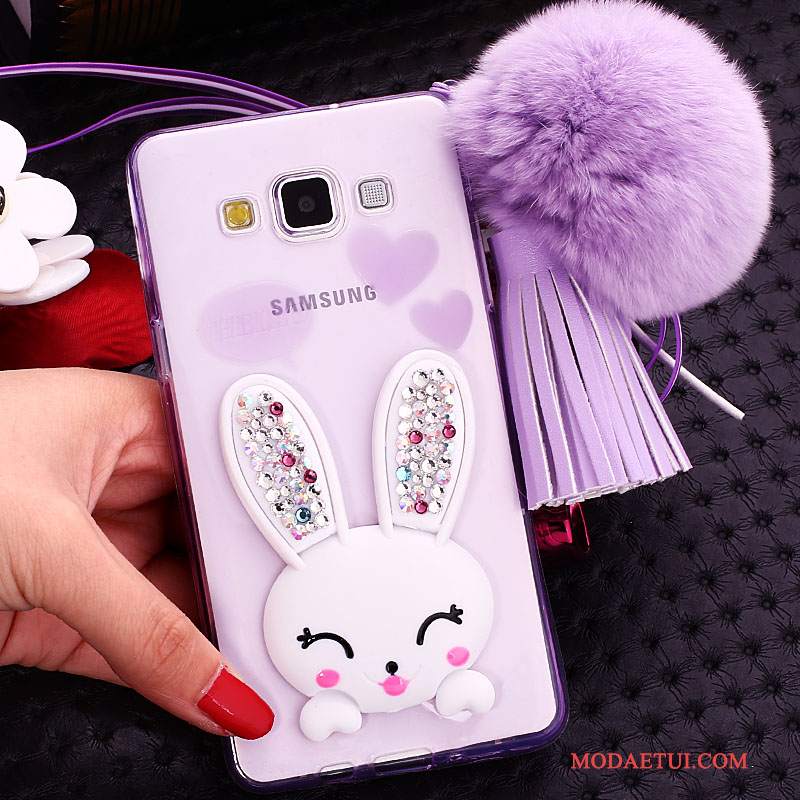 Futerał Samsung Galaxy J7 2015 Silikonowe Futrzany Pompon Biały, Etui Samsung Galaxy J7 2015 Wspornik Na Telefon Bunny