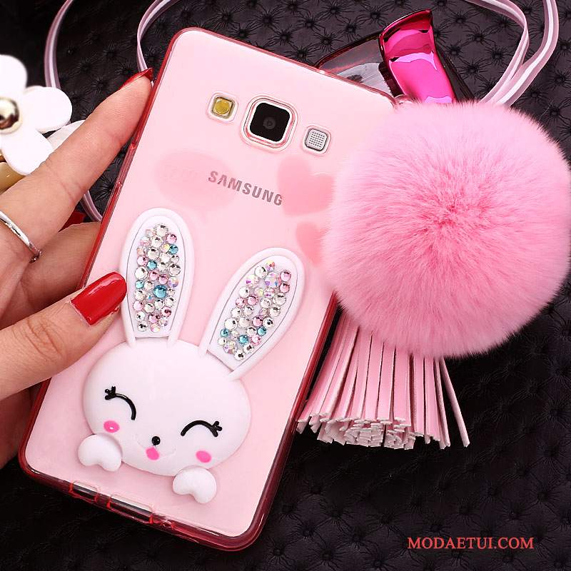 Futerał Samsung Galaxy J7 2015 Silikonowe Futrzany Pompon Biały, Etui Samsung Galaxy J7 2015 Wspornik Na Telefon Bunny