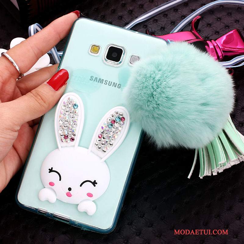 Futerał Samsung Galaxy J7 2015 Silikonowe Futrzany Pompon Biały, Etui Samsung Galaxy J7 2015 Wspornik Na Telefon Bunny
