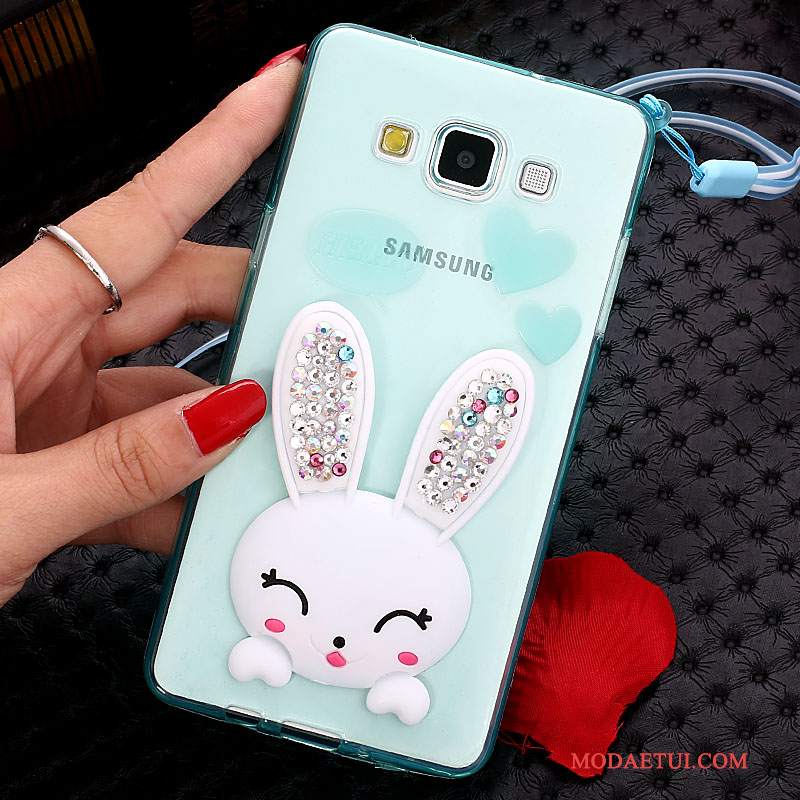 Futerał Samsung Galaxy J7 2015 Silikonowe Futrzany Pompon Biały, Etui Samsung Galaxy J7 2015 Wspornik Na Telefon Bunny