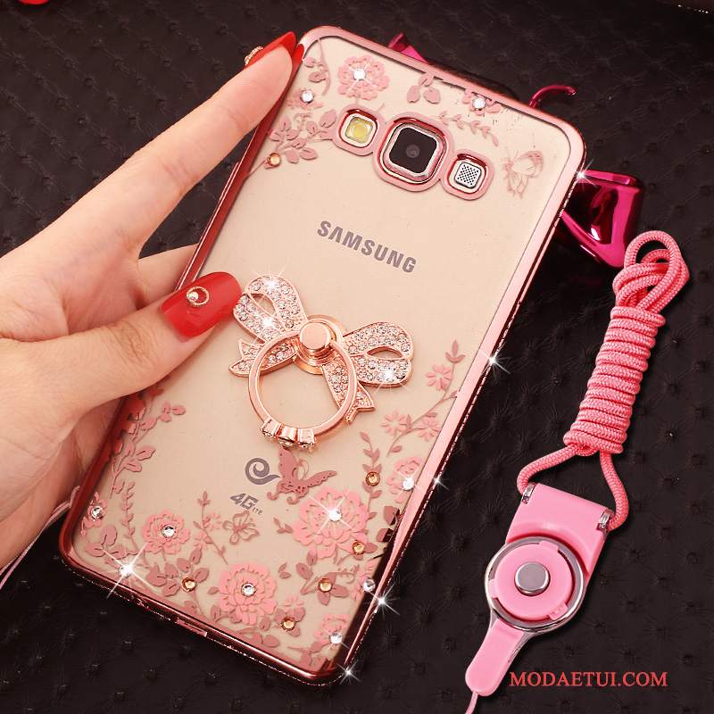 Futerał Samsung Galaxy J7 2016 Silikonowe Wiszące Ozdoby Różowe, Etui Samsung Galaxy J7 2016 Rhinestone Na Telefon Anti-fall