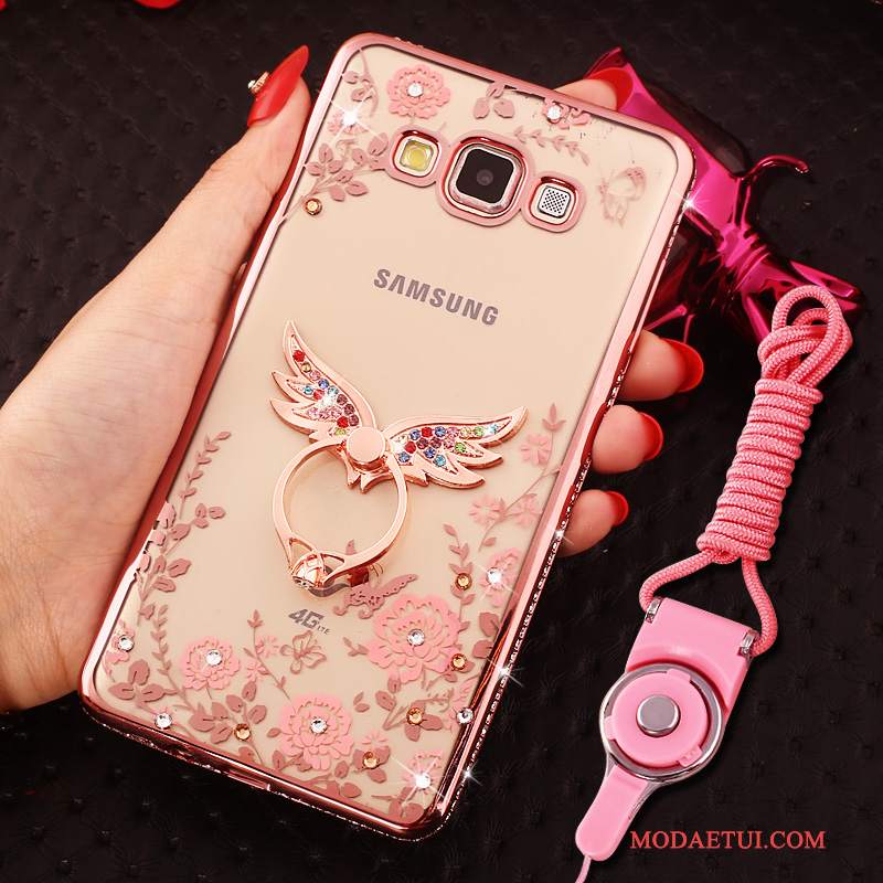 Futerał Samsung Galaxy J7 2016 Silikonowe Wiszące Ozdoby Różowe, Etui Samsung Galaxy J7 2016 Rhinestone Na Telefon Anti-fall
