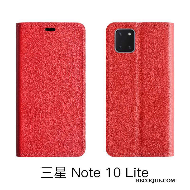 Futerał Samsung Galaxy Note 10 Lite Ochraniacz Wzór Czerwony, Etui Samsung Galaxy Note 10 Lite Skóra Na Telefon Litchi