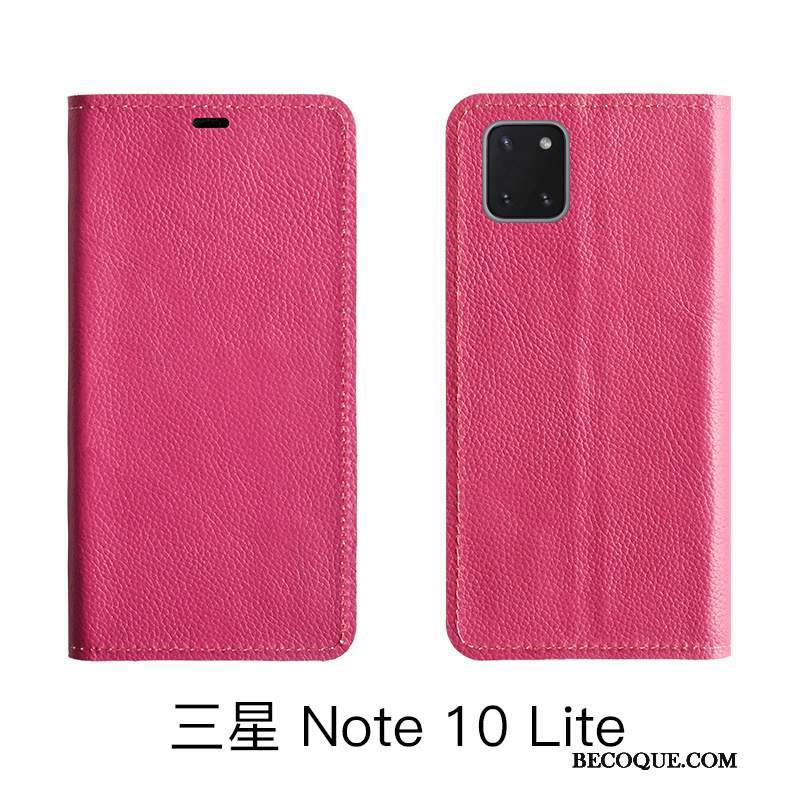 Futerał Samsung Galaxy Note 10 Lite Ochraniacz Wzór Czerwony, Etui Samsung Galaxy Note 10 Lite Skóra Na Telefon Litchi