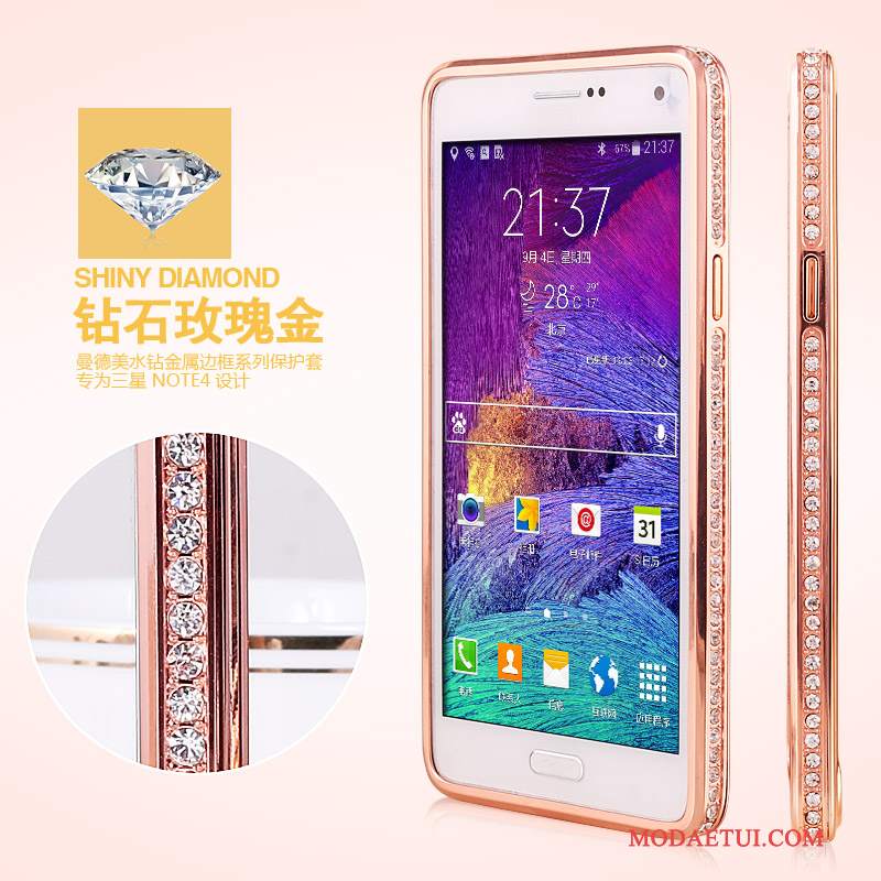 Futerał Samsung Galaxy Note 4 Rhinestone Anti-fall Złoto, Etui Samsung Galaxy Note 4 Metal Granica