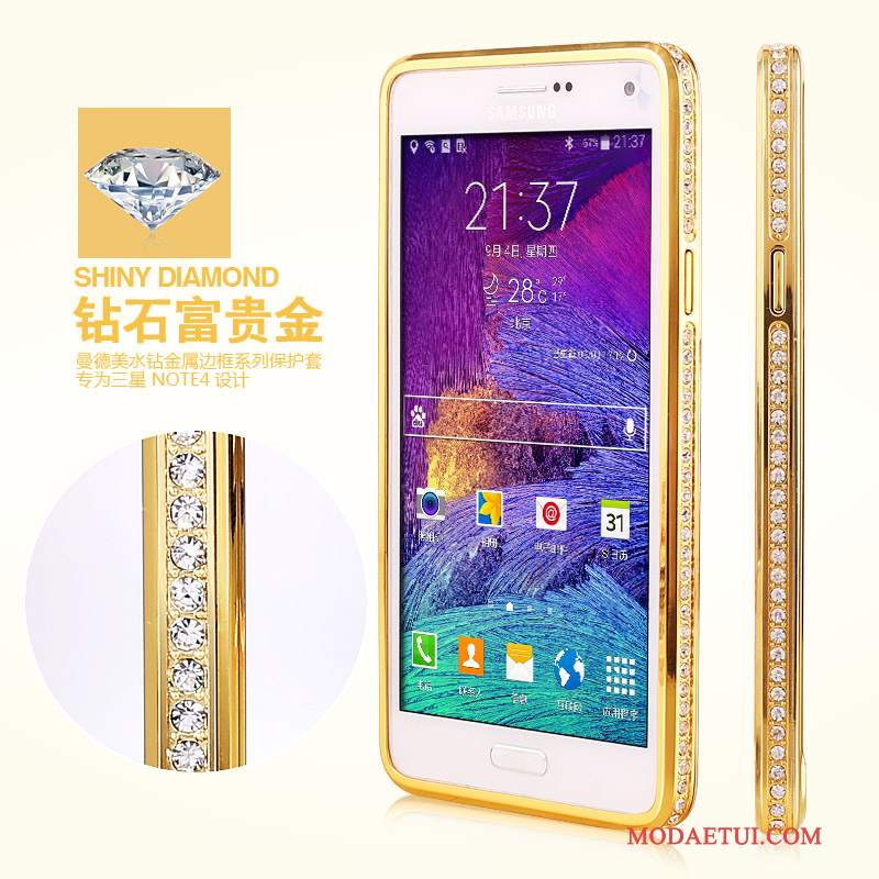 Futerał Samsung Galaxy Note 4 Rhinestone Anti-fall Złoto, Etui Samsung Galaxy Note 4 Metal Granica