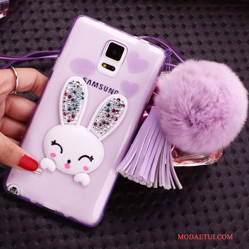 Futerał Samsung Galaxy Note 4 Silikonowe Purpurowyna Telefon, Etui Samsung Galaxy Note 4 Rhinestone Futrzany Pompon Bunny