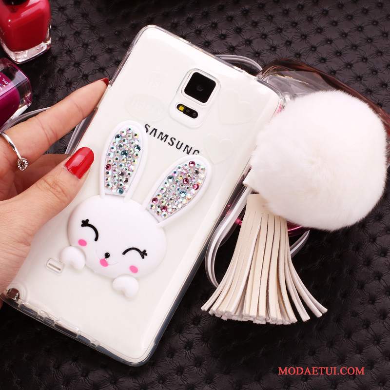 Futerał Samsung Galaxy Note 4 Silikonowe Purpurowyna Telefon, Etui Samsung Galaxy Note 4 Rhinestone Futrzany Pompon Bunny