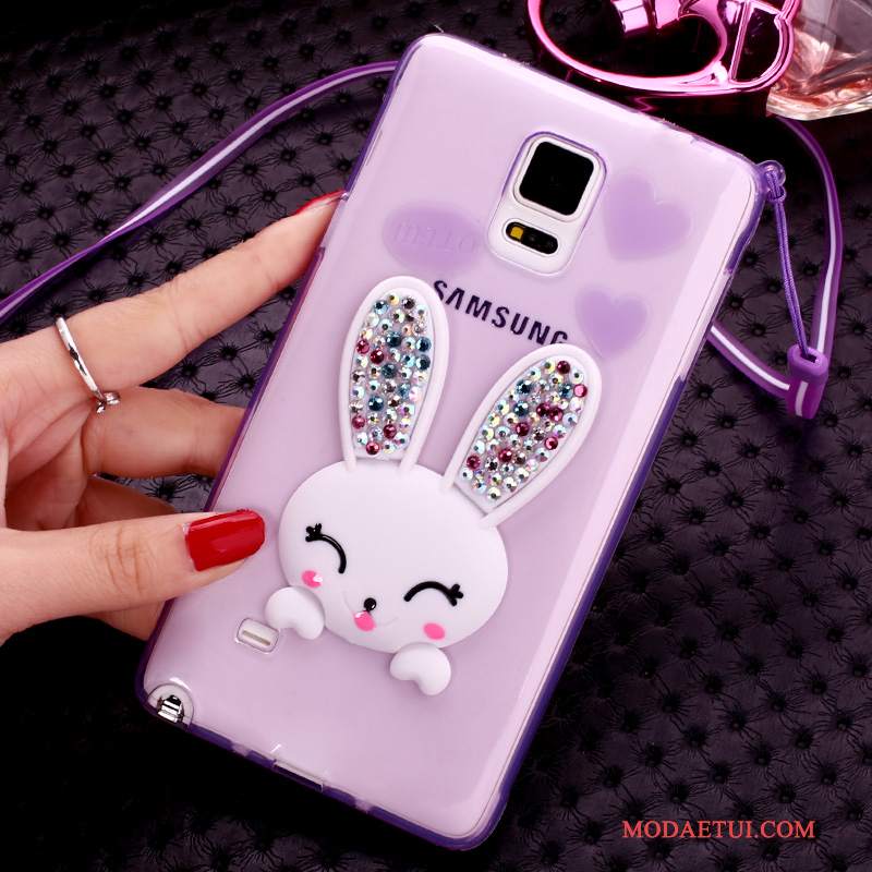 Futerał Samsung Galaxy Note 4 Silikonowe Purpurowyna Telefon, Etui Samsung Galaxy Note 4 Rhinestone Futrzany Pompon Bunny