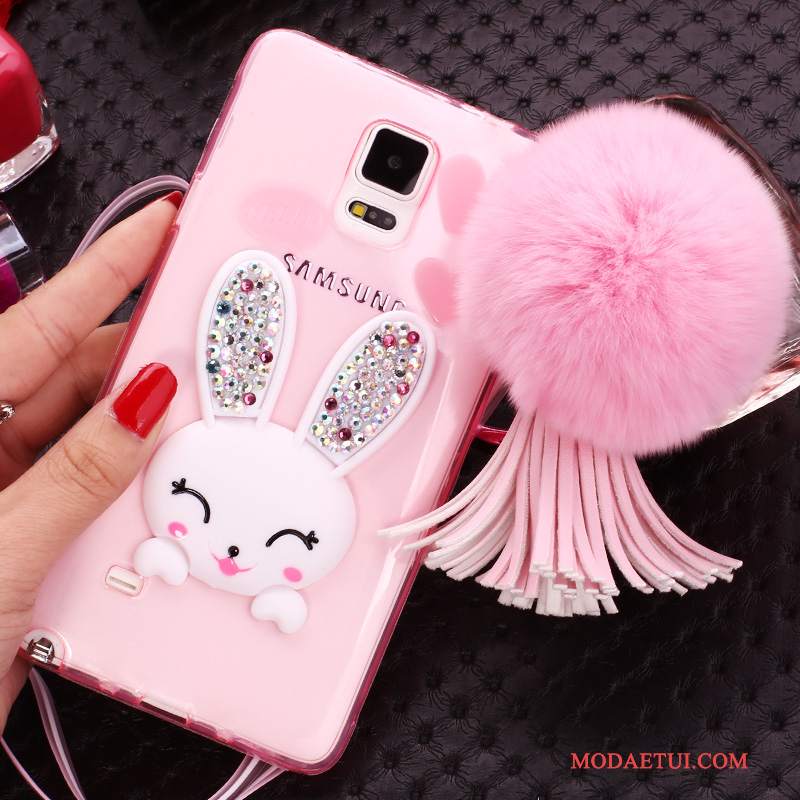 Futerał Samsung Galaxy Note 4 Silikonowe Purpurowyna Telefon, Etui Samsung Galaxy Note 4 Rhinestone Futrzany Pompon Bunny