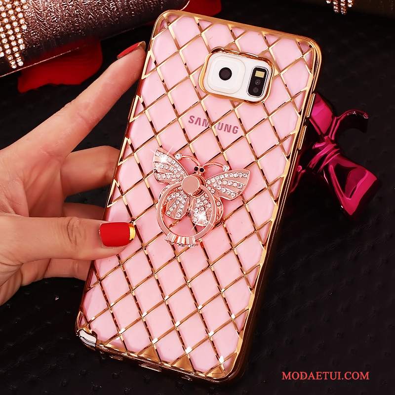 Futerał Samsung Galaxy Note 5 Rhinestone Ring Cienkie, Etui Samsung Galaxy Note 5 Silikonowe Różowe