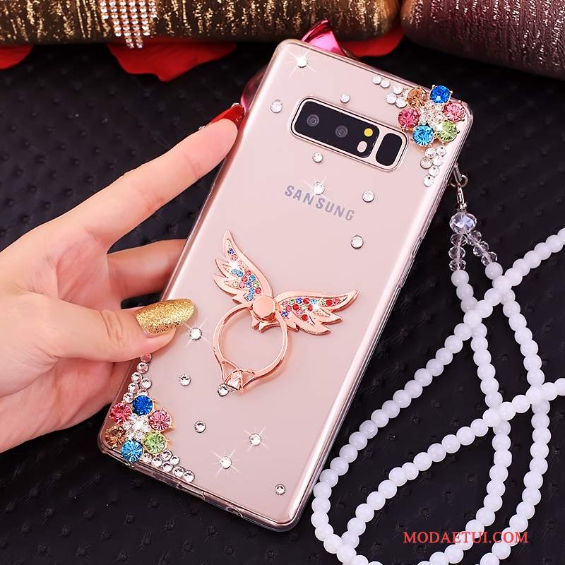 Futerał Samsung Galaxy Note 8 Silikonowe Różowe Ring, Etui Samsung Galaxy Note 8 Ochraniacz Na Telefon Wiszące Ozdoby