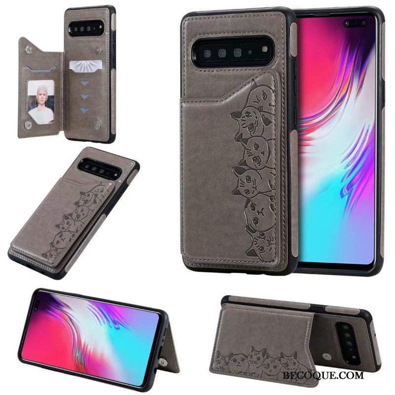 Futerał Samsung Galaxy S10 5g Skóra Anti-fall Kotek, Etui Samsung Galaxy S10 5g Pokrowce Wzórna Telefon