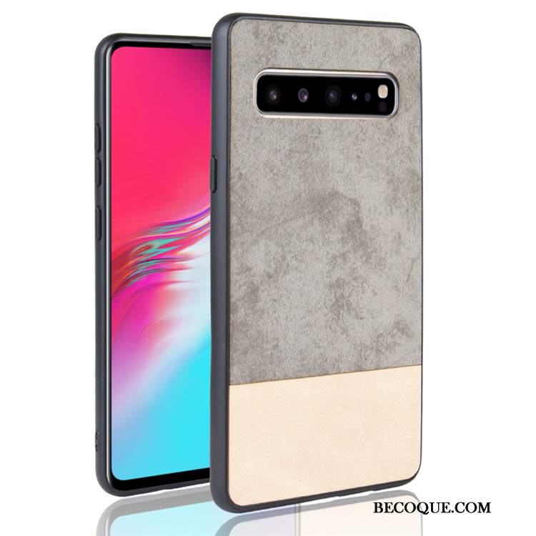 Futerał Samsung Galaxy S10 5g Skóra Denimna Telefon, Etui Samsung Galaxy S10 5g Ochraniacz Czarny Mieszane Kolory