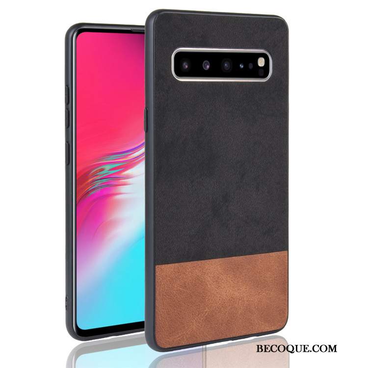 Futerał Samsung Galaxy S10 5g Skóra Denimna Telefon, Etui Samsung Galaxy S10 5g Ochraniacz Czarny Mieszane Kolory