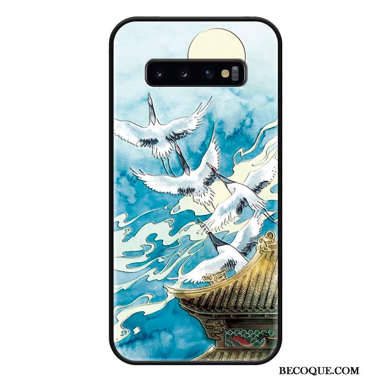 Futerał Samsung Galaxy S10 Ochraniacz Niebieski Crane, Etui Samsung Galaxy S10 Relief Anti-fall Chiński Styl