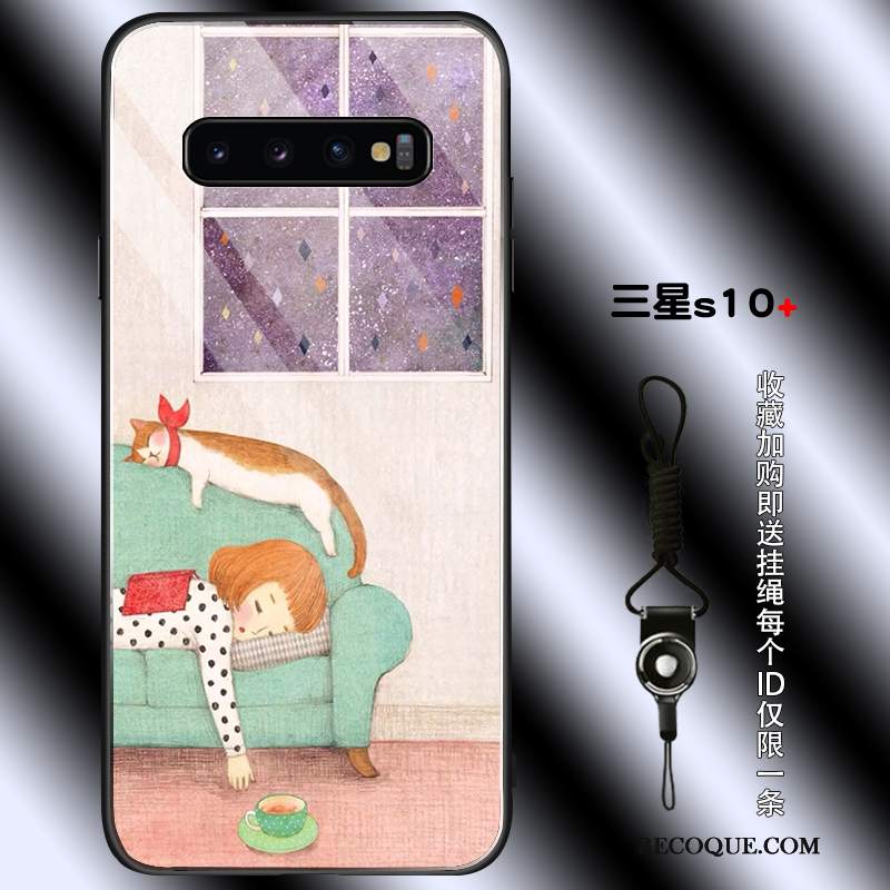 Futerał Samsung Galaxy S10+ Silikonowe Kotek Szkło, Etui Samsung Galaxy S10+ Torby Młodzież Piękny