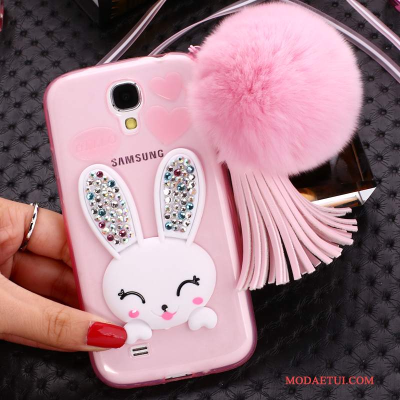 Futerał Samsung Galaxy S4 Rhinestone Wisząca Szyja Futrzany Pompon, Etui Samsung Galaxy S4 Silikonowe Na Telefon Purpurowy