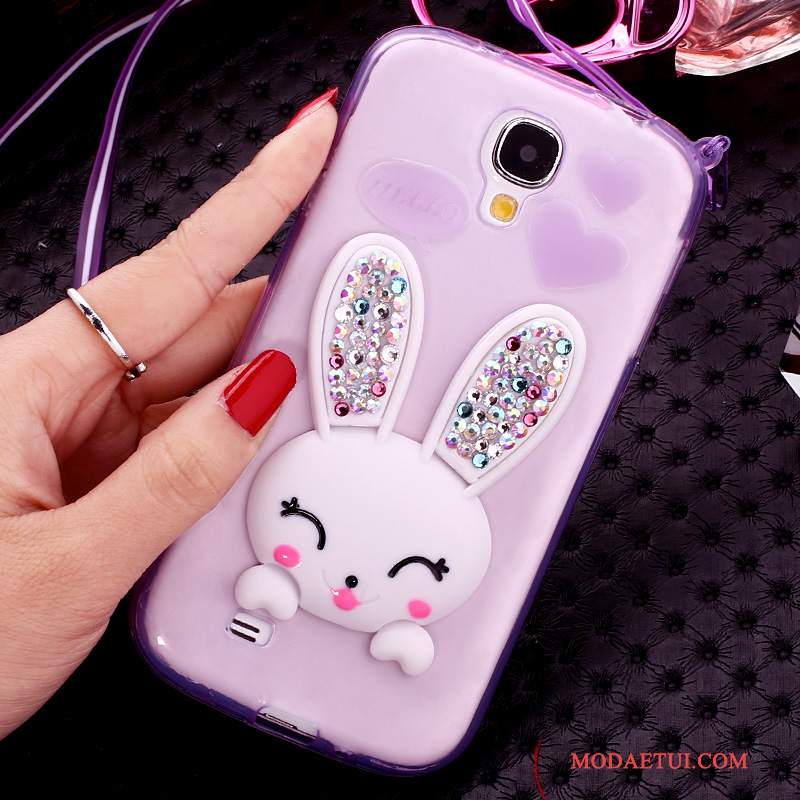 Futerał Samsung Galaxy S4 Rhinestone Wisząca Szyja Futrzany Pompon, Etui Samsung Galaxy S4 Silikonowe Na Telefon Purpurowy