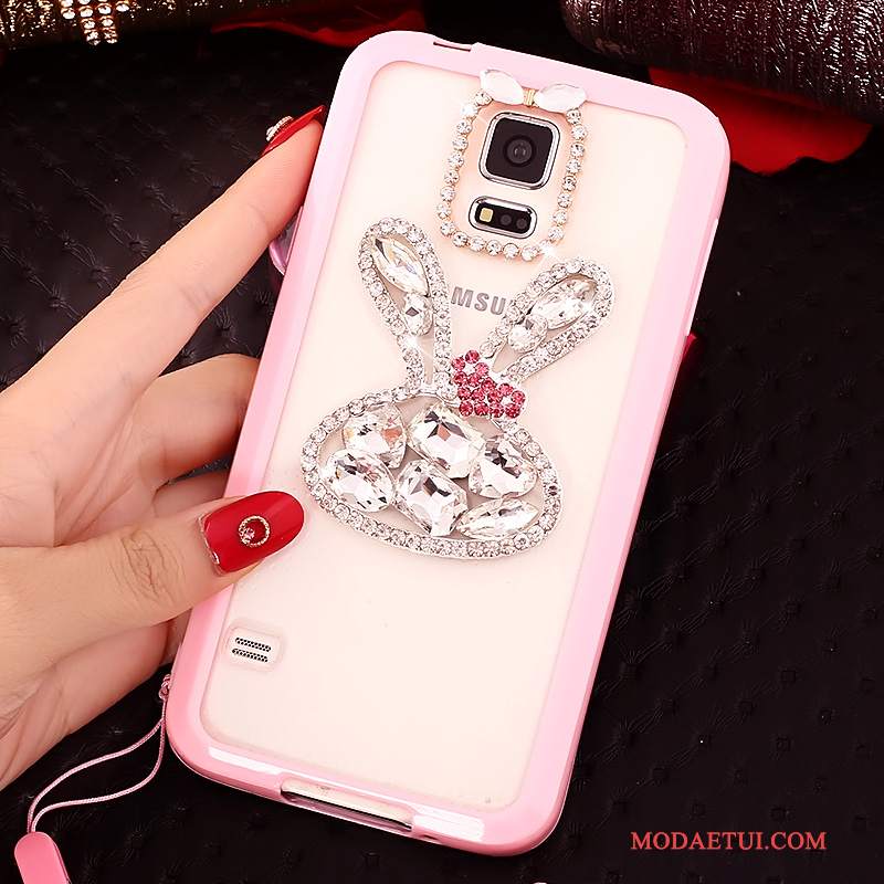 Futerał Samsung Galaxy S5 Rhinestone Anti-fall Różowe, Etui Samsung Galaxy S5 Miękki Wisząca Szyjana Telefon