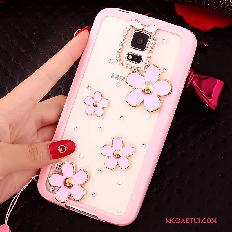 Futerał Samsung Galaxy S5 Rhinestone Anti-fall Różowe, Etui Samsung Galaxy S5 Miękki Wisząca Szyjana Telefon