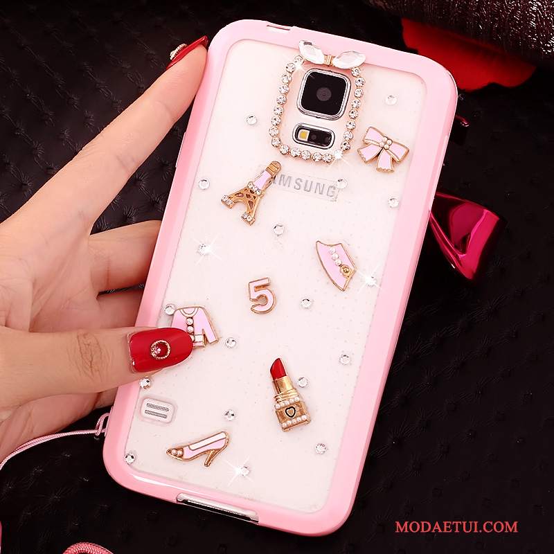 Futerał Samsung Galaxy S5 Rhinestone Anti-fall Różowe, Etui Samsung Galaxy S5 Miękki Wisząca Szyjana Telefon