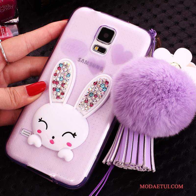 Futerał Samsung Galaxy S5 Wspornik Różowena Telefon, Etui Samsung Galaxy S5 Silikonowe Futrzany Pompon Bunny