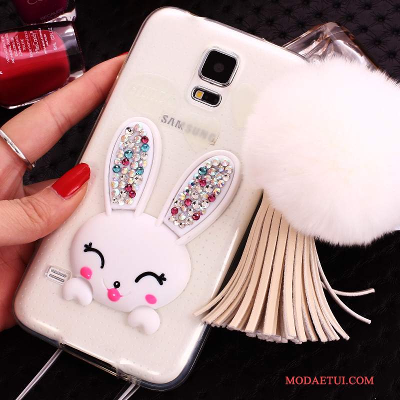 Futerał Samsung Galaxy S5 Wspornik Różowena Telefon, Etui Samsung Galaxy S5 Silikonowe Futrzany Pompon Bunny